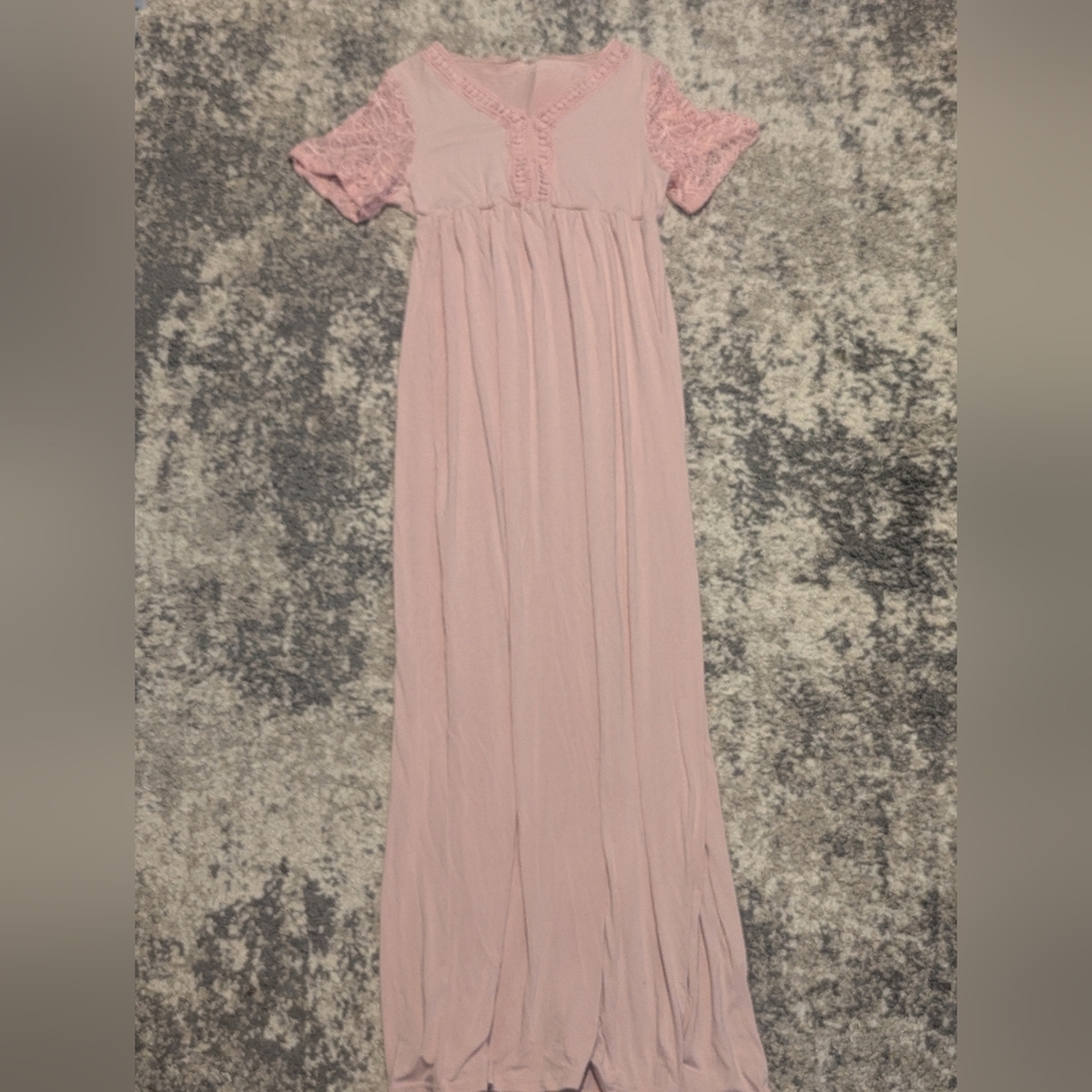 Amazon Pink Pleated Babydoll Maxi Dress